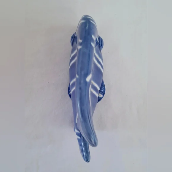 Vintage Blue & White Striped Ceramic Tropical Fish Figurine Boho Nautical Ocean - Picture 6 of 9